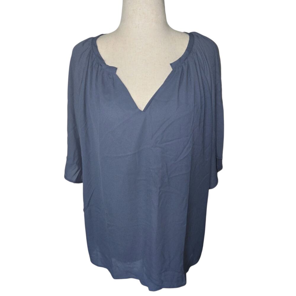 Dokotoo Womens 2XL Slate Blue Blouse Split V Neck Flutter Sleeve Boho Top